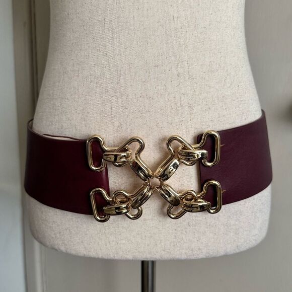 J. McLaughlin Burgundy Leather Belt with Large Gold Buckle main image 5
